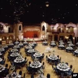 Here's the Indiana Roof Ballroom, set up for a party or business meeting.