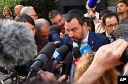 Italy's Interior Minister Matteo Salvini speaks to media after a meeting in Innsbruck, Austria, July 11, 2018.
