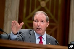 FILE - Sen. Tom Udall, D-New Mexico, speaks on Capitol Hill in Washington, May 16, 2018.