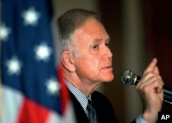FILE - Former Sen. Bob Packwood is pictured at a luncheon in Gleneden Beach, Ore., April 8, 1998.