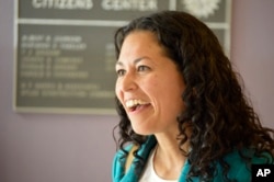 Xochitl Torres Small, a Democratic candidate for Congress, speaks to voters at a Las Cruces, N.M., event, May 24, 2018.