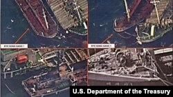 미 재무부 해외자산통제실은 지난달 북한 선박 '례성강 1호'가 공해상에서 다른 선박으로부터 유류제품으로 보이는 물건을 옮겨 싣는 장면을 포착한 위성사진을 공개했다.