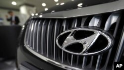 韩国现代汽车在车头的标志。（资料照）