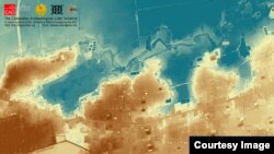 គំរូ​នៃ​សណ្ឋាន​ដី ដែល​បង្ហាញ​ពី​ការ​អភិវឌ្ឍ​បែប​ទំនើប​នៅ​ក្នុង​សម័យ​ឧត្តុង្គ។ (រូបថត​ដក​ស្រង់​ចេញ​ពី​គេហទំព័រ The Cambodian Archaeological Lidar Initiative) 