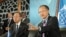World Bank President Jim Yong Kim (r) during a press conference with U.N. Secretary-General Ban Ki-moon in Goma, eastern Congo, May 23, 2013. 