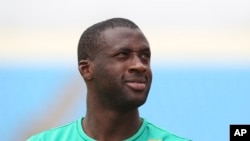 Yaya Touré, joueur ivoirien, lors d'un entrainement avant le match contre la Guinée au stade de Malabu à Malabo, 19 janvier 2015.