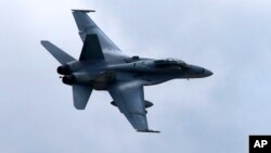 8일 이라크 북부에서 미군의 수니파 반군 공습에 투입된 것으로 알려진 F/A-18 전투기. (자료사진)
