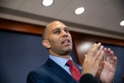 FILE - Rep. Hakeem Jeffries, D-N.Y., meets with reporters at the Capitol in Washington, Nov. 28, 2018.