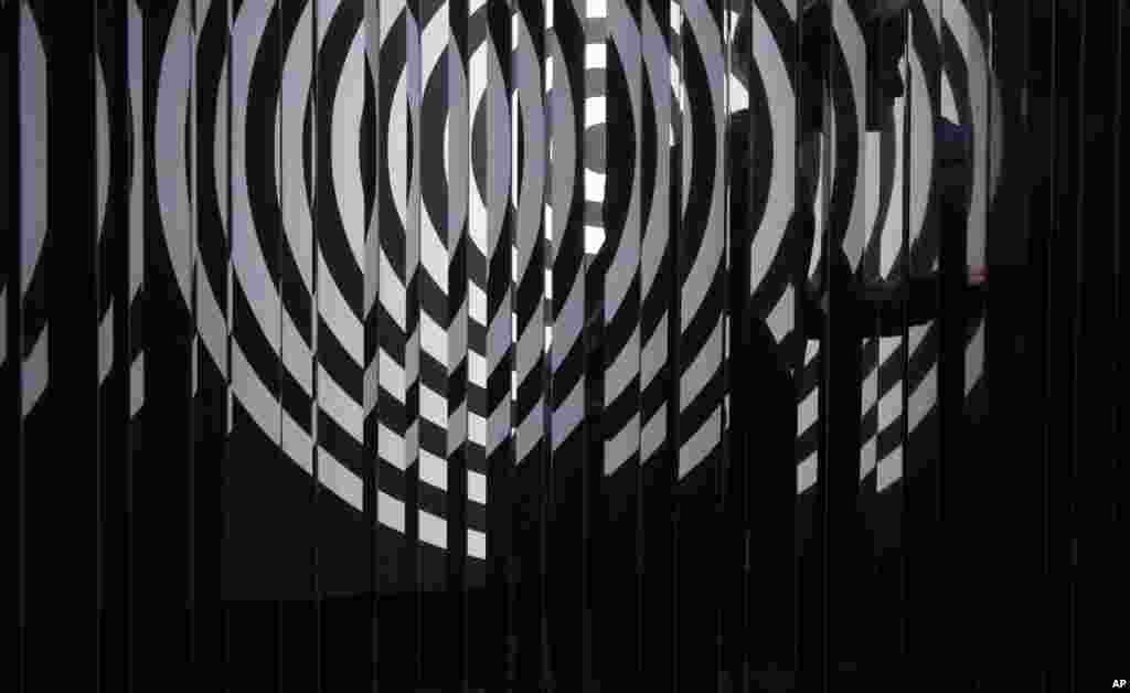 Artwork &quot;Cloison a lames reflechissantes&quot; created by Argentina artist Julio Le Parc at Art Basel in Hong Kong, March 25, 2016