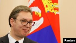FILE - Serbian President Aleksandar Vucic attends a news conference in Sochi, Russia, Dec. 4, 2019.