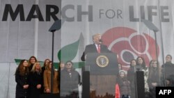 US President Donald Trump speaks during the 47th annual "March for Life" in Washington, DC, on January 24, 2020. (Photo by Nicholas Kamm / AFP)