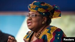 La ministre nigériane des finances, Ngozi Okonjo-Iweala, lors d'un débat sur les "défis d'une croissance riche en emplois et inclusive" durant la réunion annuelle de la Banque mondiale et du FMI à Washington.