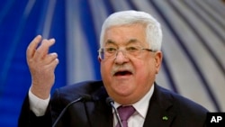FILE - Palestinian President Mahmoud Abbas speaks after a meeting of the Palestinian leadership in the West Bank city of Ramallah, Jan. 22, 2020.