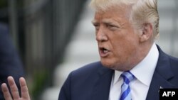 Presiden Donald berbicara di halaman Gedung Putih, di Wasington, 4 Mei 2018.