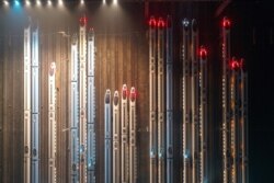 Bullet trains are seen parked at a station in preparation for the upcoming Lunar New Year travel peak in Nanjing, in eastern China's Jiangsu province, Jan. 27, 2021.