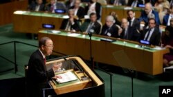 반기문 유엔 사무총장이 지난해 9월 제70회 유엔총회에서 연설하고 있다. (자료사진)