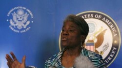 FILE - Linda Thomas-Greenfield, U.S. ambassador to the U.N., speaks to reporters in Ankara, Turkey, June 4, 2021, at the end of a three-day visit to Turkey, which included a trip to the Bab al-Hawa border crossing between Turkey and Syria.