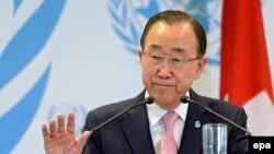 Le Secrétaire général des Nations Unies Ban Ki-moon, Genève, Suisse, 8 avril 2016. (epa/ MARTIAL TREZZINI)