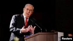 Israel's Prime Minister Benjamin Netanyahu addresses a meeting of Jewish leaders in Jerusalem February 18, 2013.