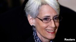 FILE - U.S. Under Secretary of State for Political Affairs Wendy Sherman arrives for a meeting at the United Nations European headquarters in Geneva, Feb. 13, 2014.