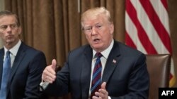 Presiden AS Donald Trump dalam pertemuan dengan para gubernur dan anggota Kongres di Gedung Putih, Washington, DC, 12 April 2018.