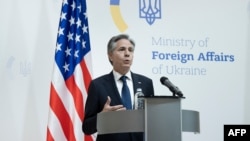 აშშ-ის სახელმწიფო მდივანი ენტონი ბლინკენი უკრაინაში გამართულ პრესკონფერენციაზე. კიევი, უკრაინა. 15 მაისი, 2024 წ.