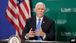 Vice President Mike Pence speaks as he participates in a roundtable discussion at the University of Miami Miller School of Medicine
Don Soffer Clinical Research Center, July 27, 2020, in Miami.