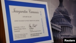 The tickets to the inauguration of President-elect Donald Trump are unveiled to reporters at the U.S. Capitol in Washington, U.S. Jan, 5, 2017