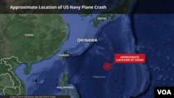 Lokasi jatuhnya pesawat twin-propeller C2-A Greyhound di sekitar 925 kilometer tenggara Okinawa, Jepang, 22 November 2017.