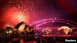 Fireworks explode during New Year’s Eve celebrations in Sydney, Dec. 31, 2024. (AAP Image/Bianca De Marchi/via Reuters) 