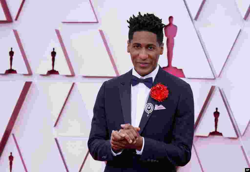 Jon Batiste arrives at the Oscars on Sunday, April 25, 2021, at Union Station in Los Angeles. (AP Photo/Chris Pizzello, Pool)