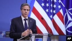 토니 블링컨 미국 국무장관이 24일 벨기에 브뤼셀에서 나토 외무장관 회담에 참석한 후 기자회견을 했다.