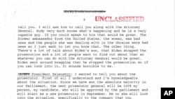 Page four of five from a White House-released rough transcript of President Donald Trump's July 25, 2019, telephone conversation with Ukraine's newly elected president Volodymyr Zelenskiy.