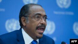 Michel Sidibe, Executive Director of Joint UN Program on HIV/AIDS, speaks during a news conference, Sept. 25, 2014. 
