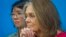 FILE - Gloria Steinem, right, and Christine Ahn of of WomenCrossDMZ listen during a U.N. news conference announcing plans for a women's walk across the demilitarized zone between North and South Korea to call for reunification, March 11, 2015. 
