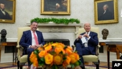 President Joe Biden meets with Costa Rica President Rodrigo Chaves in the Oval Office of the White House in Washington, Aug. 29, 2023.