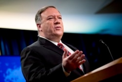 In this April 29, 2020, file photo, Secretary of State Mike Pompeo speaks at a news conference at the State Department in Washington.