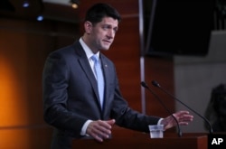 FILE - House Speaker Paul Ryan of Wisconsin speaks to reporters during a news conference, Feb. 15, 2018, on Capitol Hill in Washington.