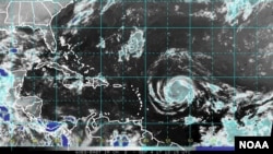 Badai Irma terlihat melalui image yang terekam oleh satelit NOAA, Sept. 4, 2017. 