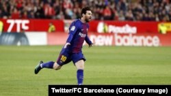 Lionel Messi a remonté in extremis deux buts de retard à Séville, 31 mars 2018. 
