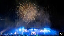 Fireworks explode over the stadium during the closing ceremony at the Invictus Games, May 12, 2016, in Kissimmee, Florida.