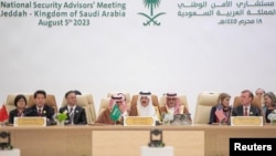 来自中国、美国和沙特阿拉伯的代表在沙特阿拉伯吉达参加为结束乌克兰战争举行的和谈。（2023年8月6日）