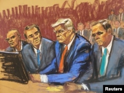 FILE - Former U.S. President Trump appears on classified document charges after a federal indictment at United States Courthouse in Miami, Florida, U.S., June 13, 2023 in a courtroom sketch. (REUTERS/Jane Rosenberg)