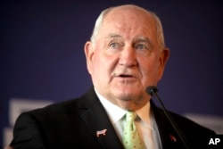 FILE - U.S. Secretary of Agriculture Sonny Perdue speaks at an event, June 30, 2017.