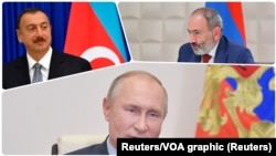 Ilham Alijev, Nikol Pašinijan i Vladimir Putin - najviši državni zvaničnici Azerbejdžana, Jermenije i Rusije (Foto: Reuters)