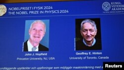 8일 스웨덴 스톡홀름의 스웨덴 왕립 과학 아카데미에서 존 홉필드 미국 프린스턴대학 명예교수와 제프리 힌턴 캐나다 토론토대학 명예교수를 올해의 노벨물리학상 수상자로 선정했다.