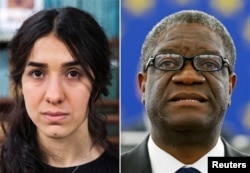 2018년 노벨평화상 수상자인 나디아 무라드(왼쪽) 와 드니 무퀘게.