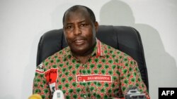 FILE - In this photo taken on May 22, 2018, the secretary-general of the Burundi's ruling party CNDD-FDD Evariste Ndayishimiye speaks to the media in Bujumbura. 