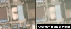 지난달 30일(6/30/2018. 왼쪽)과 지난 20일(7/20/2018) 각각 촬영한 북한 평성 '3월16일' 자동차 공장 위성 사진. 20일 사진에서는 대륙간탄도미사일 조립시설이 사라진 것을 확인할 수 있다. 사진제공=Planet Labs Inc.