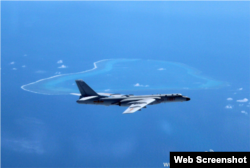Web screenshot of China H-6K bomber flew over the Scarborough Shoal in South China Sea